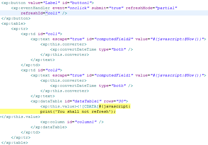 partialRefresh code XPage Code
