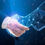 Businessperson Shaking Hands with AI