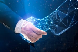 Businessperson Shaking Hands with AI